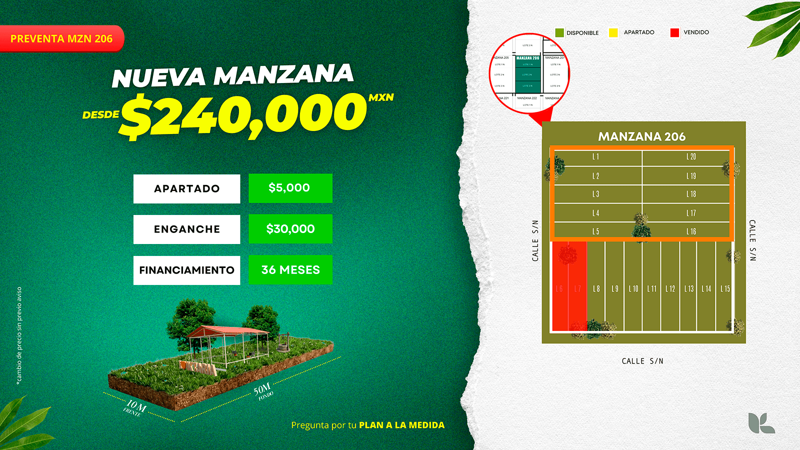 Manzana 206 desde $240,000 MXN